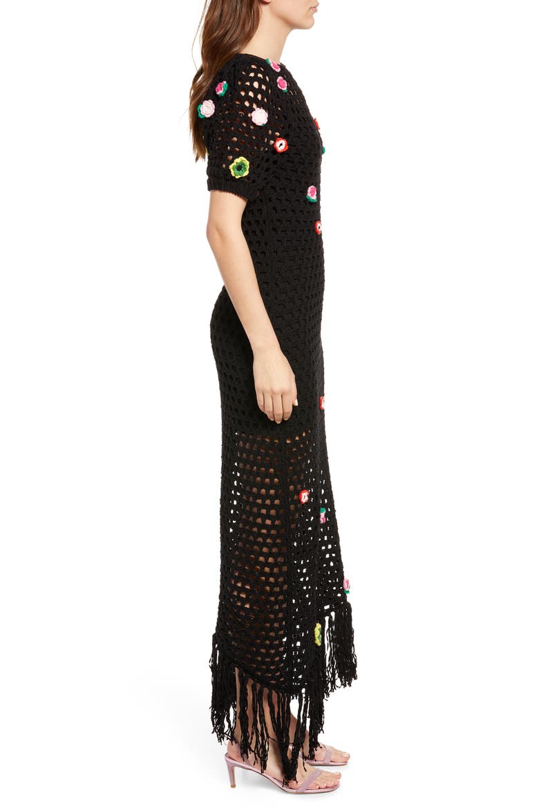 Floral Crochet Midi Dress, Alternate, color, BLACK COMBO