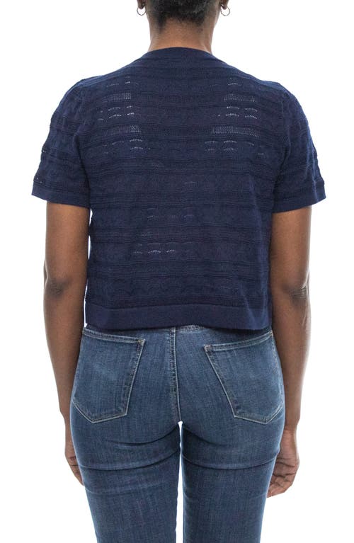 Nina Leonard Pointelle Stitch Short Sleeve Bolero In Blue