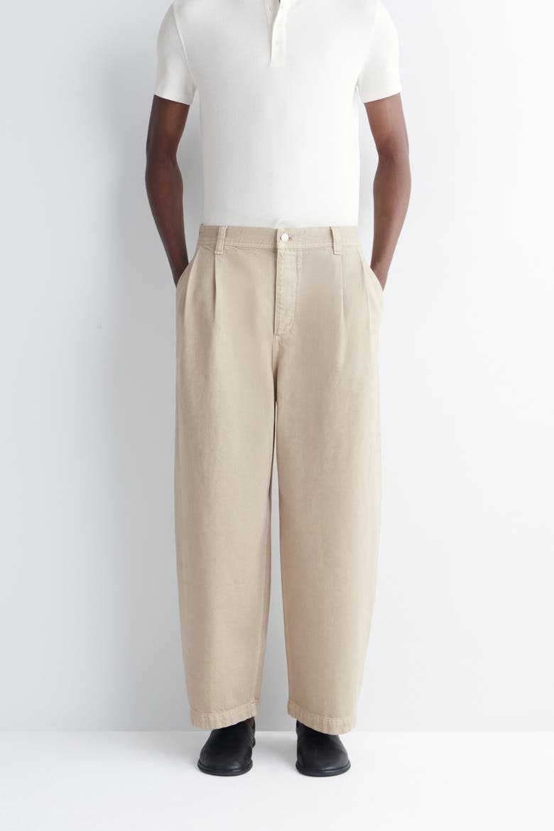 Pleated Denim Relaxed-fit Barrel-leg Pants, Alternate, color, BEIGE
