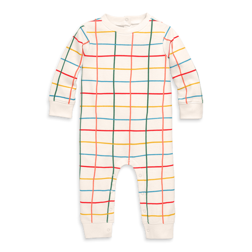 Primary Baby Sweatshirt Romper In Rainbow Grid In Multi