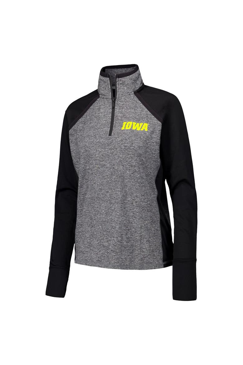 Women's Black/Heather Gray Iowa Hawkeyes Finalist Raglan Quarter-Zip Jacket, Alternate, color, Black