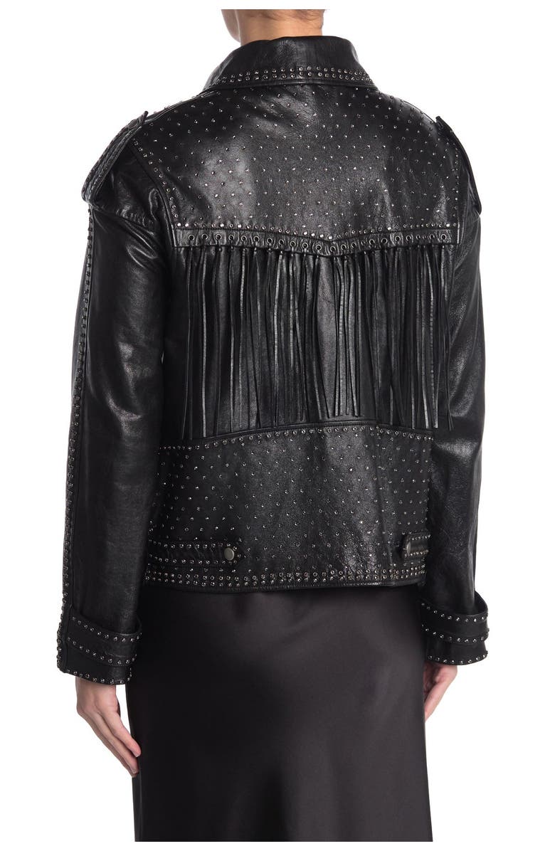 Valentino Studded Fringe Leather Moto Jacket, Alternate, color,