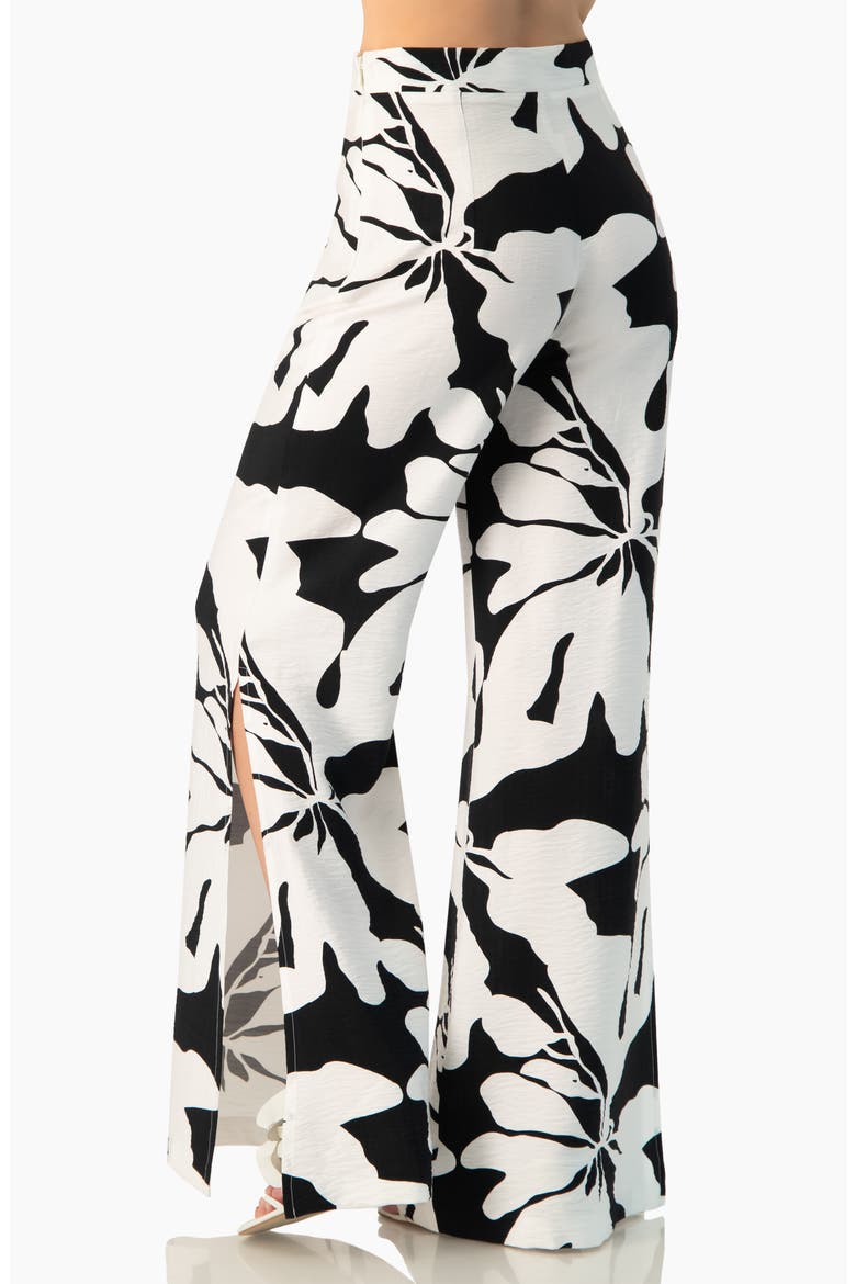 Bold Floral Print High-Waist Wide-Leg Side-Slit Trousers, Alternate, color, Black