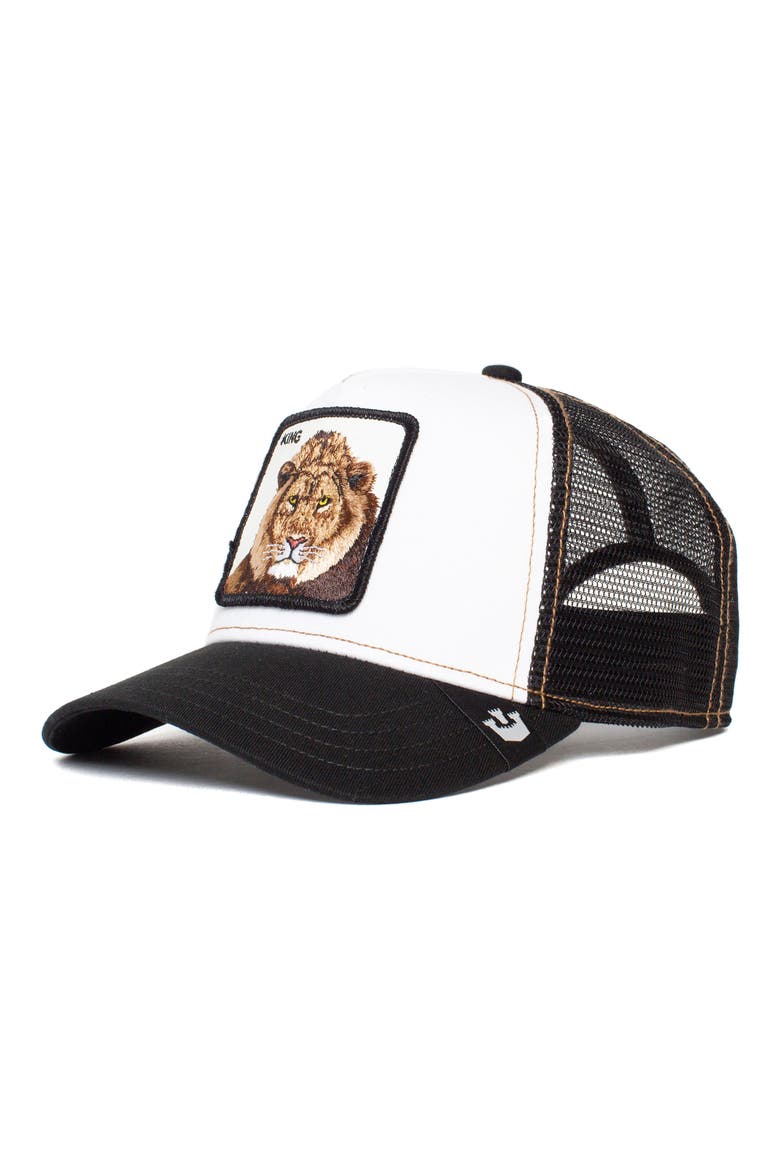 King Lion Snapback Trucker Hat, Main, color, BLACK