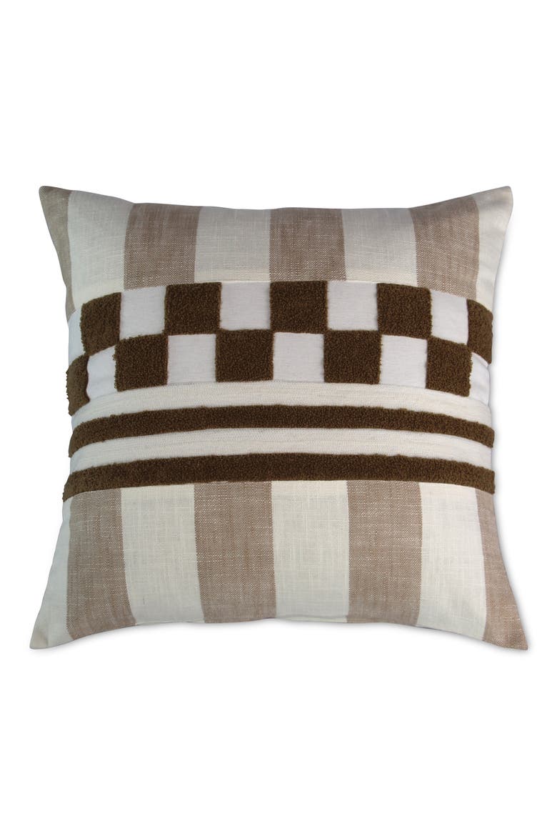 Flax Checks & Stripes Throw Pillow, Main, color, BEIGE