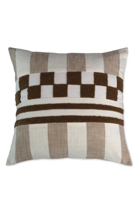 Flax Checks & Stripes Throw Pillow