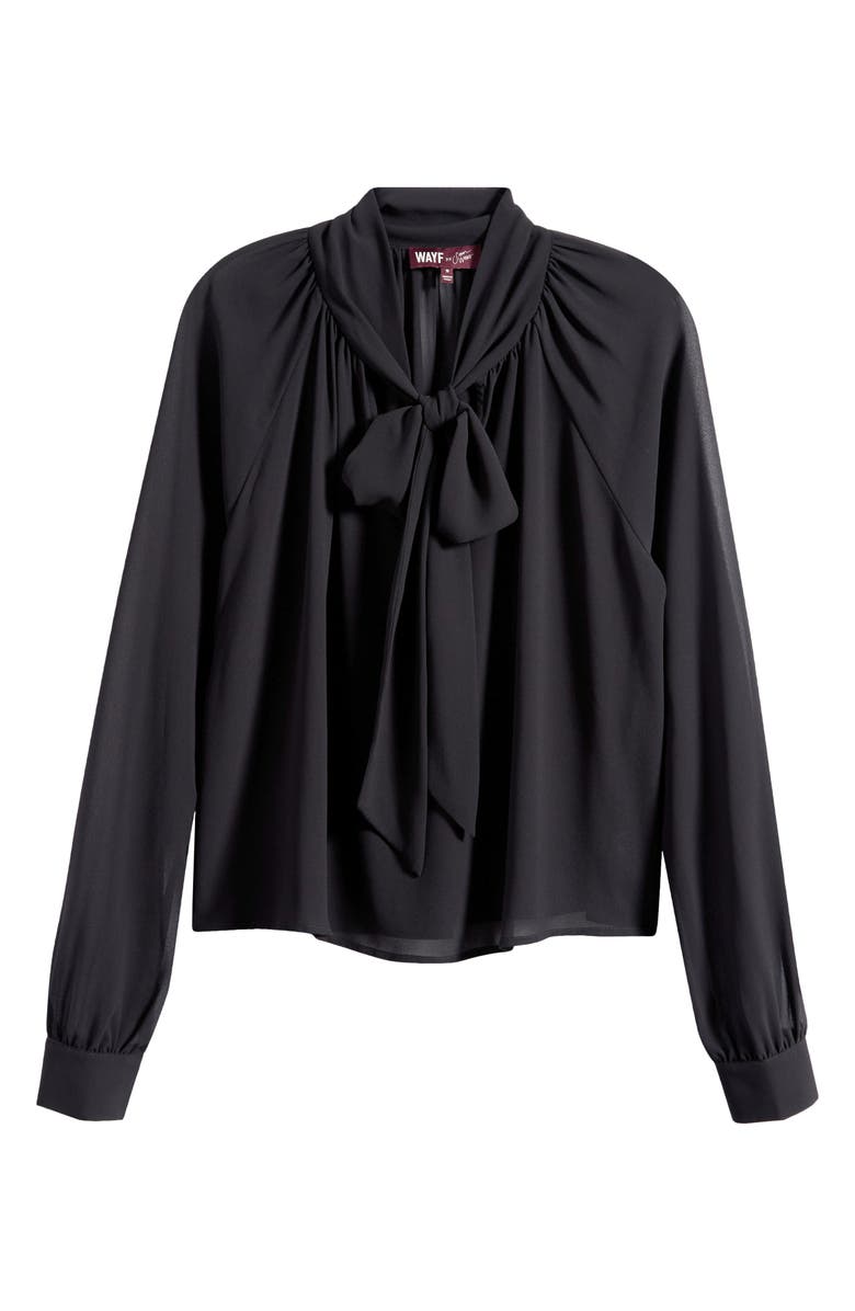 WAYF x Sara Walker Bow Georgette Blouse, Alternate, color, Black