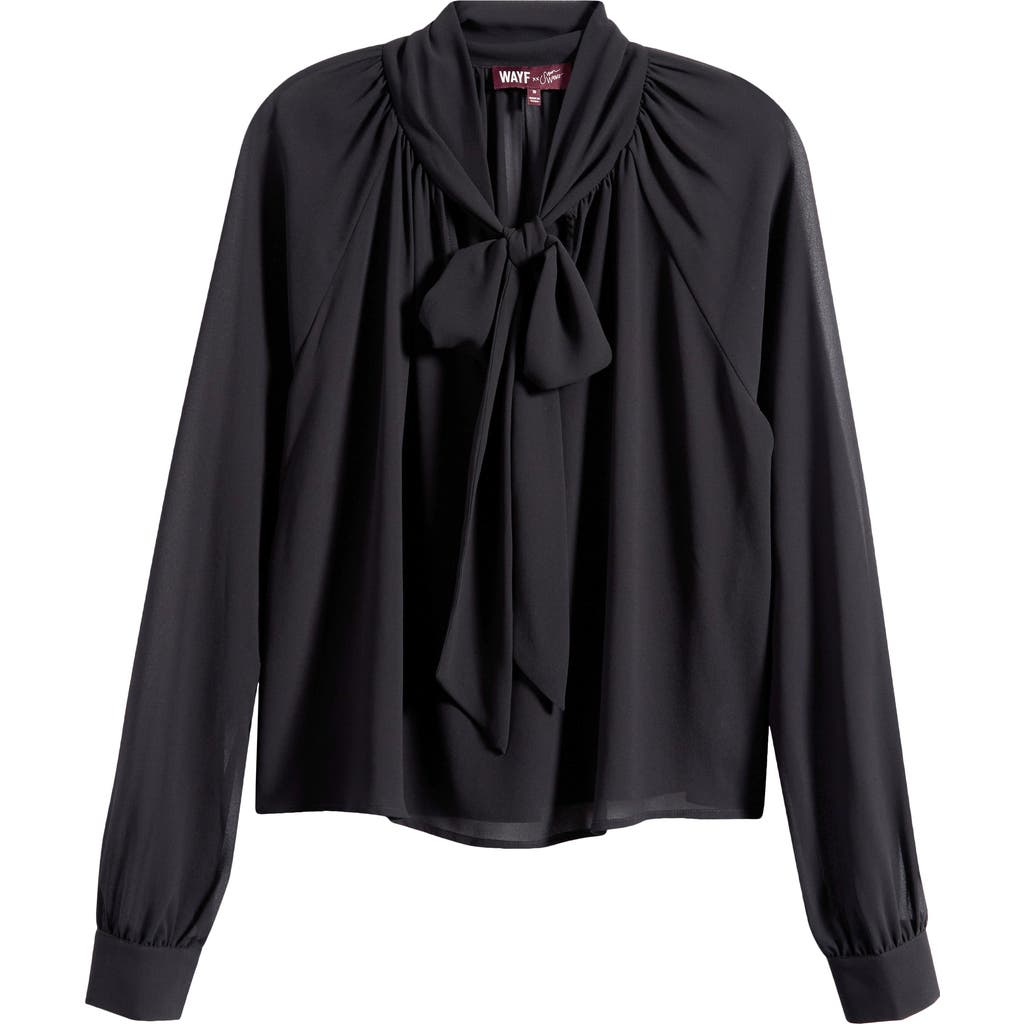 Wayf Front Bow Ruched Top In Black