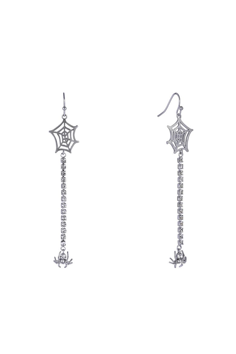 Halloween Spider and Web Linear Earrings, Main, color, Silver