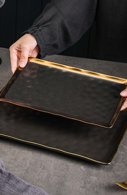 Stone Lain Florian Porcelain 2-piece Serving Rectangular Plate Set In Black