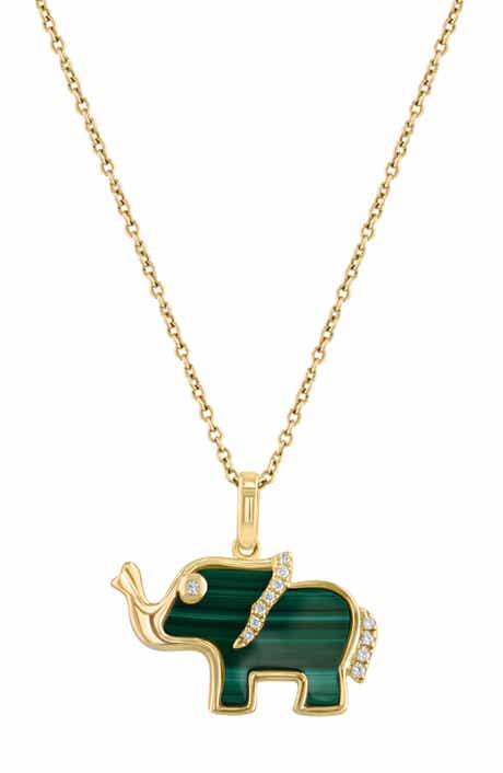 EFFY Malachite & Diamond Elephant Pendant Necklace - 0.03ct.