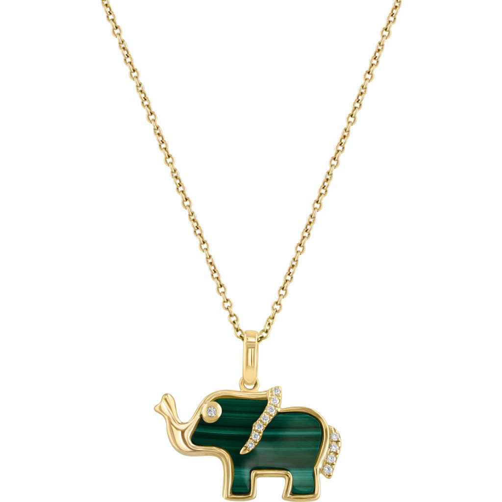 Effy Malachite & Diamond Elephant Pendant Necklace In Green