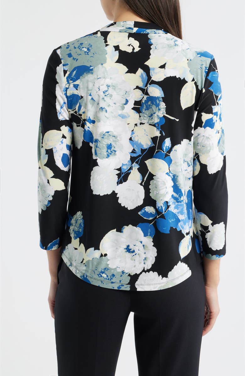 AK ANNE KLEIN Print Pleat Three-Quarter Sleeve Top, Alternate, color, Anne Black Multi