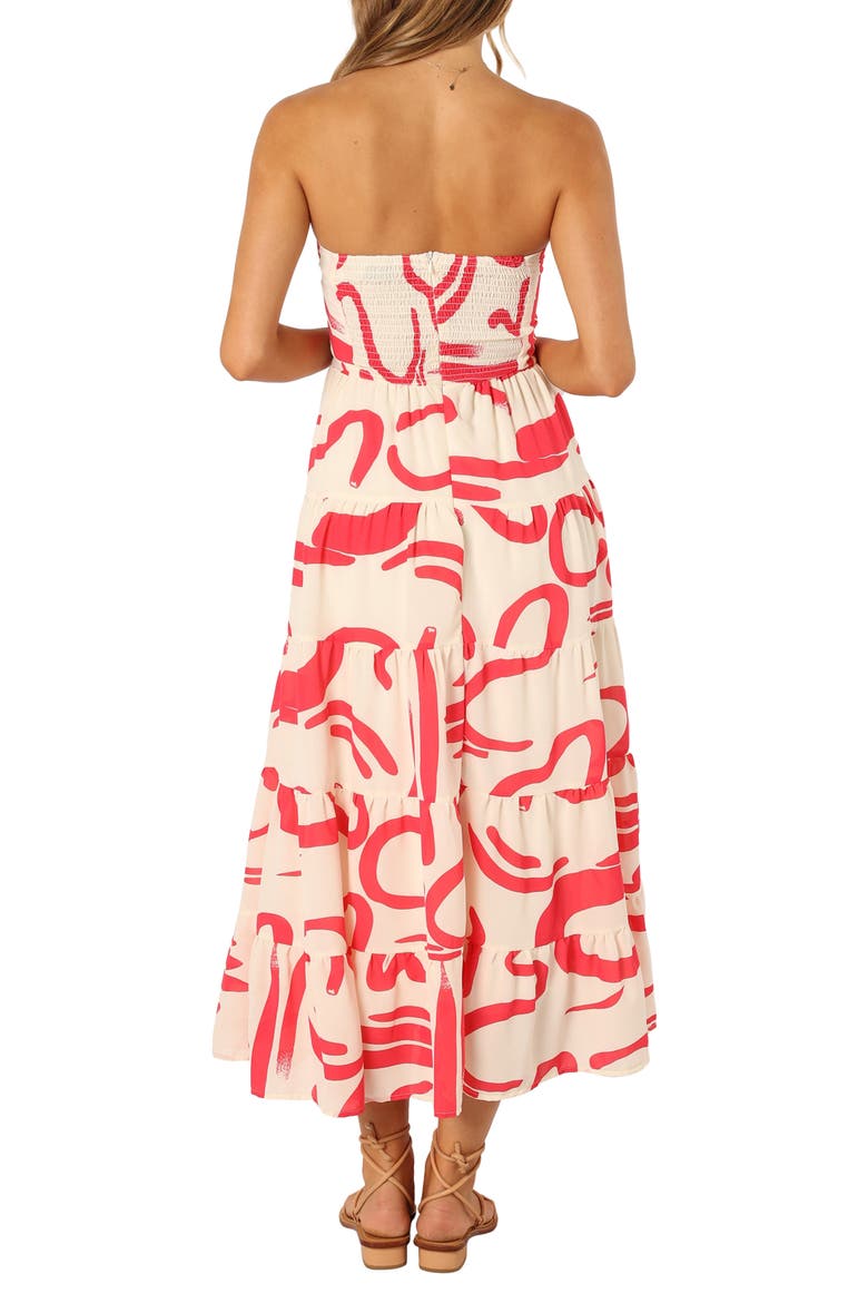 Sitara Print Cutout Strapless Dress, Alternate, color, WHITE RED