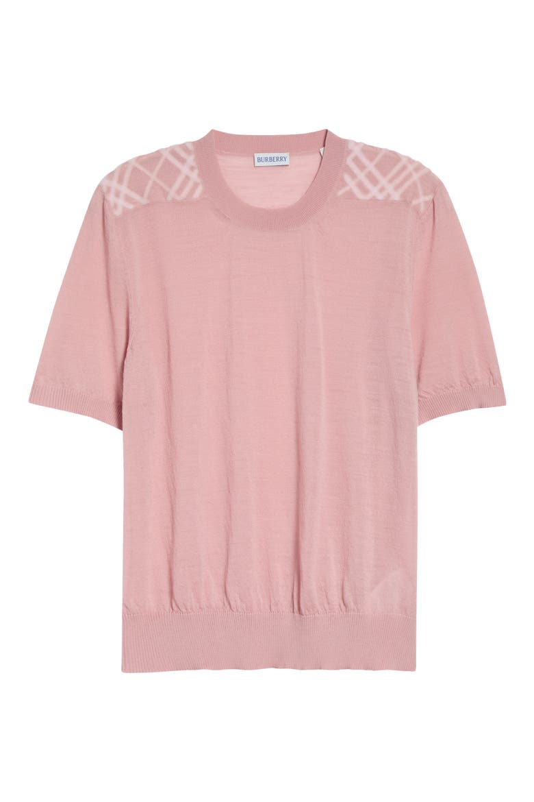 Winnie Check Trim Wool & Silk Sweater, Main, color, BEGONIA PINK