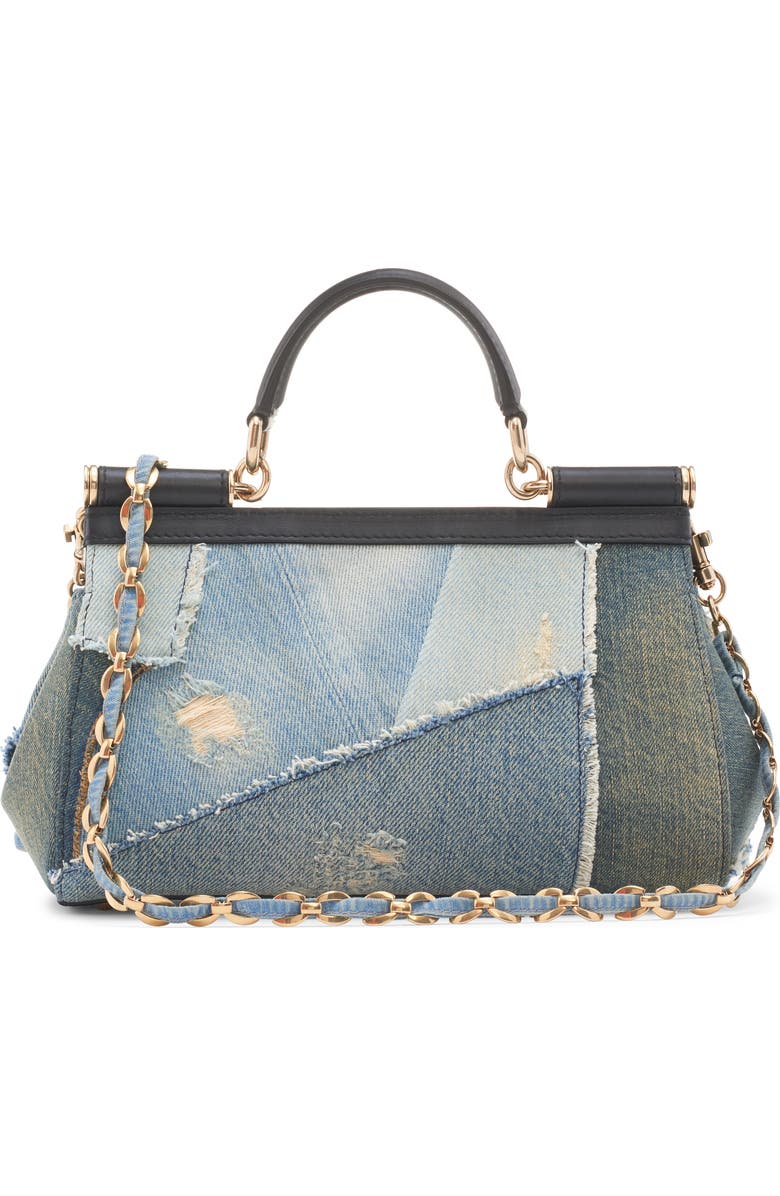 Dolce&Gabbana Medium Sicily East/West Patched Denim Satchel, Alternate, color,