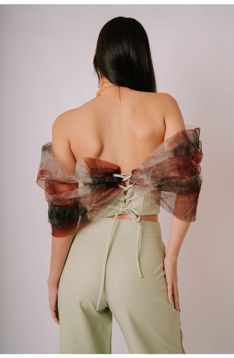 San Malo Tessa Tulle Bow Corset, Main, color, Green