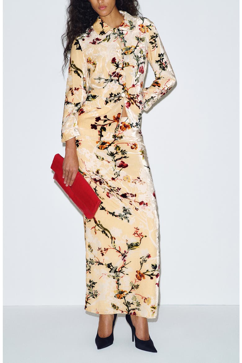 x Alexa Chung Carolyn Print Velvet Maxi Skirt, Alternate, color, FLORAL VELVET