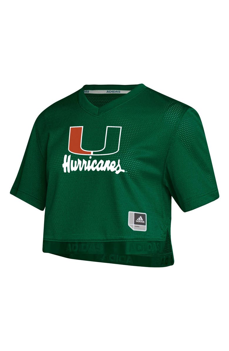 adidas Women's adidas Green Miami Hurricanes Primegreen V-Neck Cropped Jersey, Alternate, color,