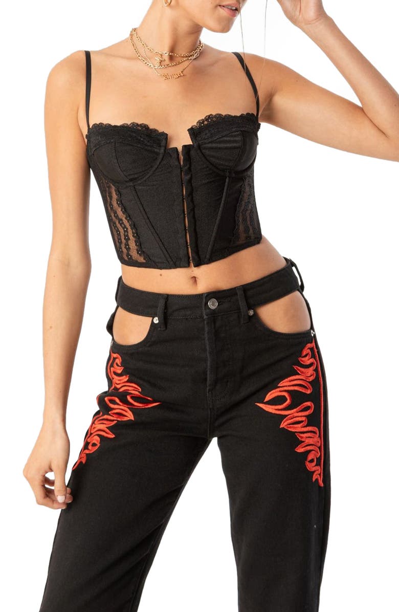 EDIKTED Payton Lace Corset Crop Top, Main, color,