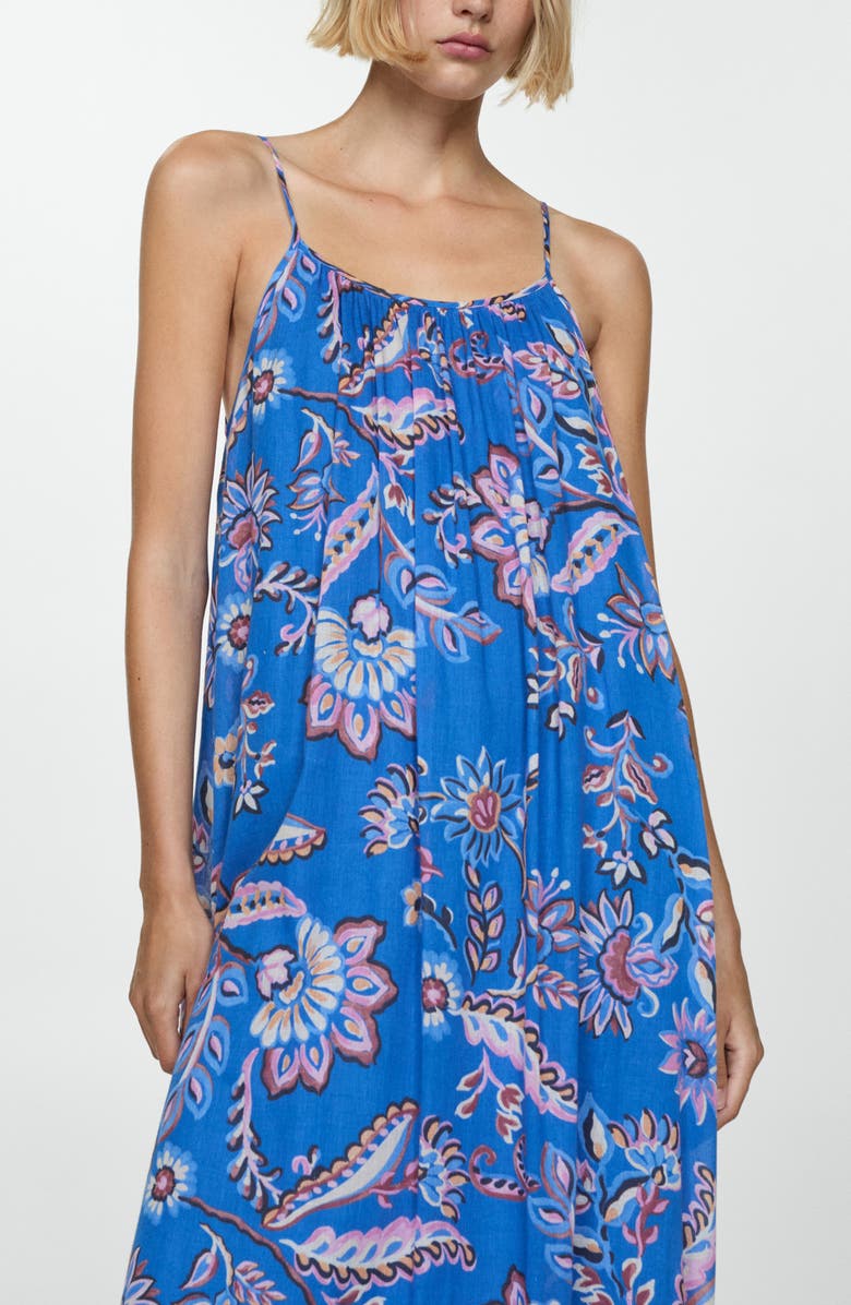 MANGO Floral Cotton Sundress, Alternate, color, Blue