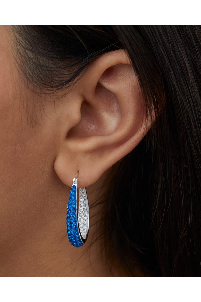 Blue and Clear Crystal Inside Out Oval Hoop Earrings, Alternate, color, Blue