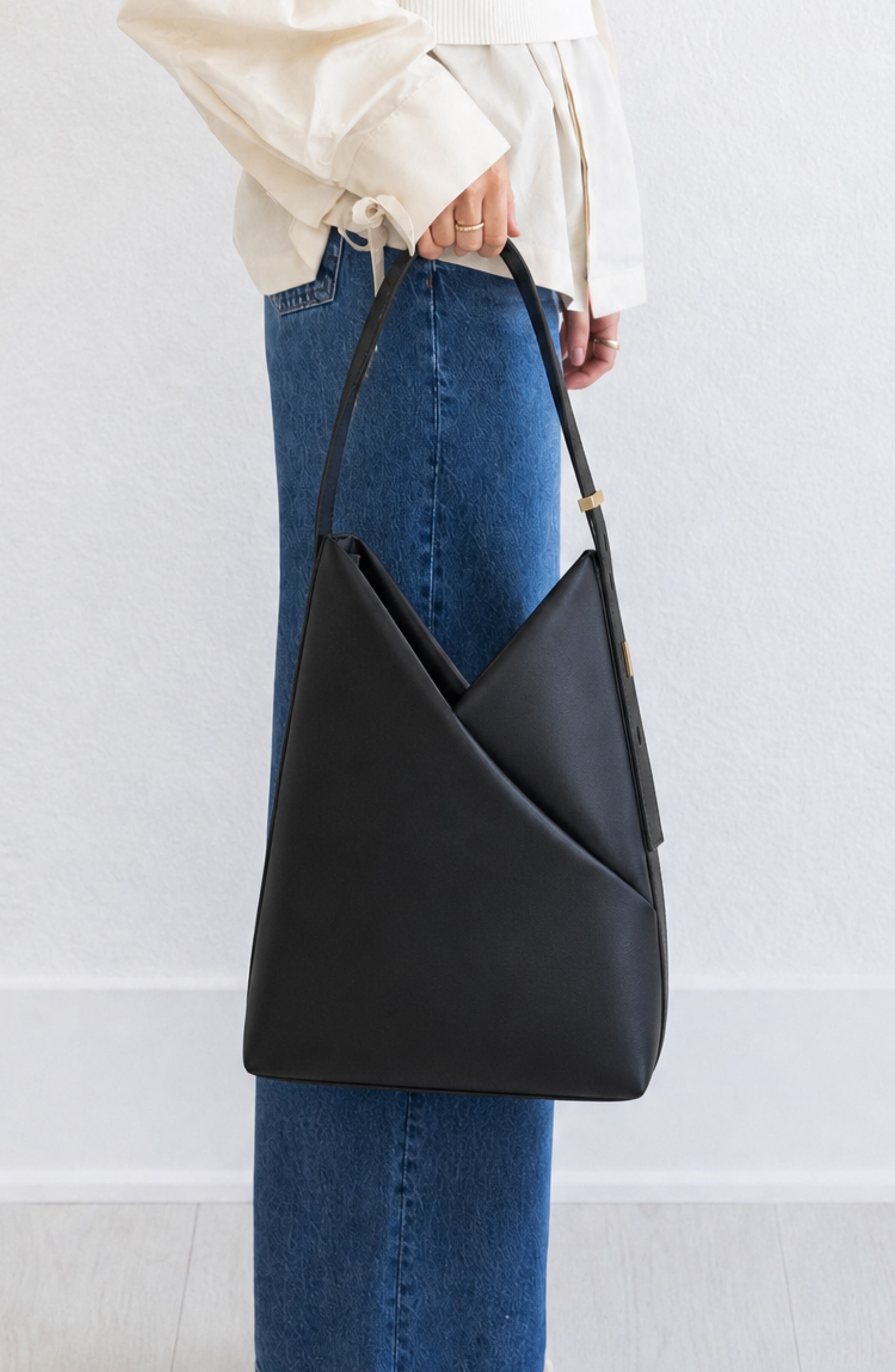 Origami Hobo Bag with Detachable 15-inch Laptop Sleeve For Women, Alternate, color, Black