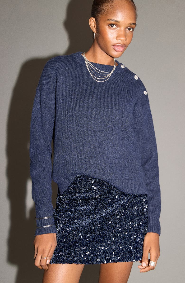 MANGO TEEN Sequin Miniskirt, Alternate, color, Navy