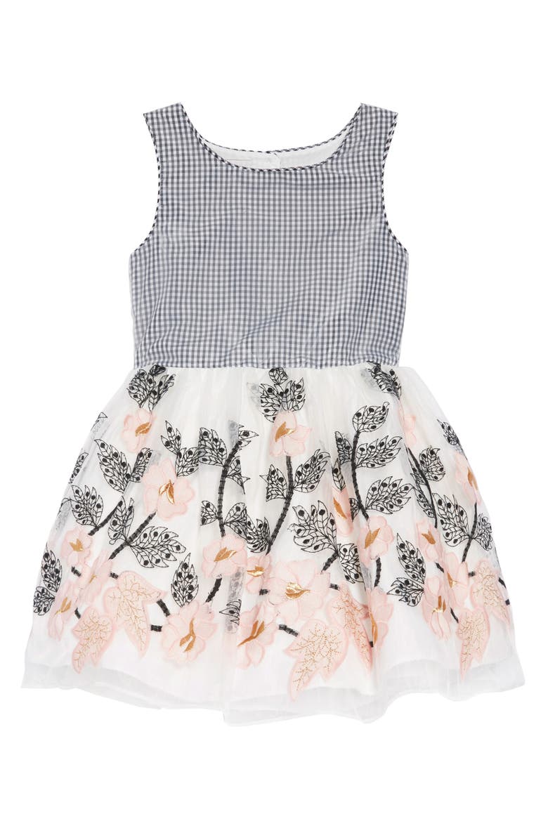 Pippa & Julie Gingham & Floral Embellished Dress, Main, color, 