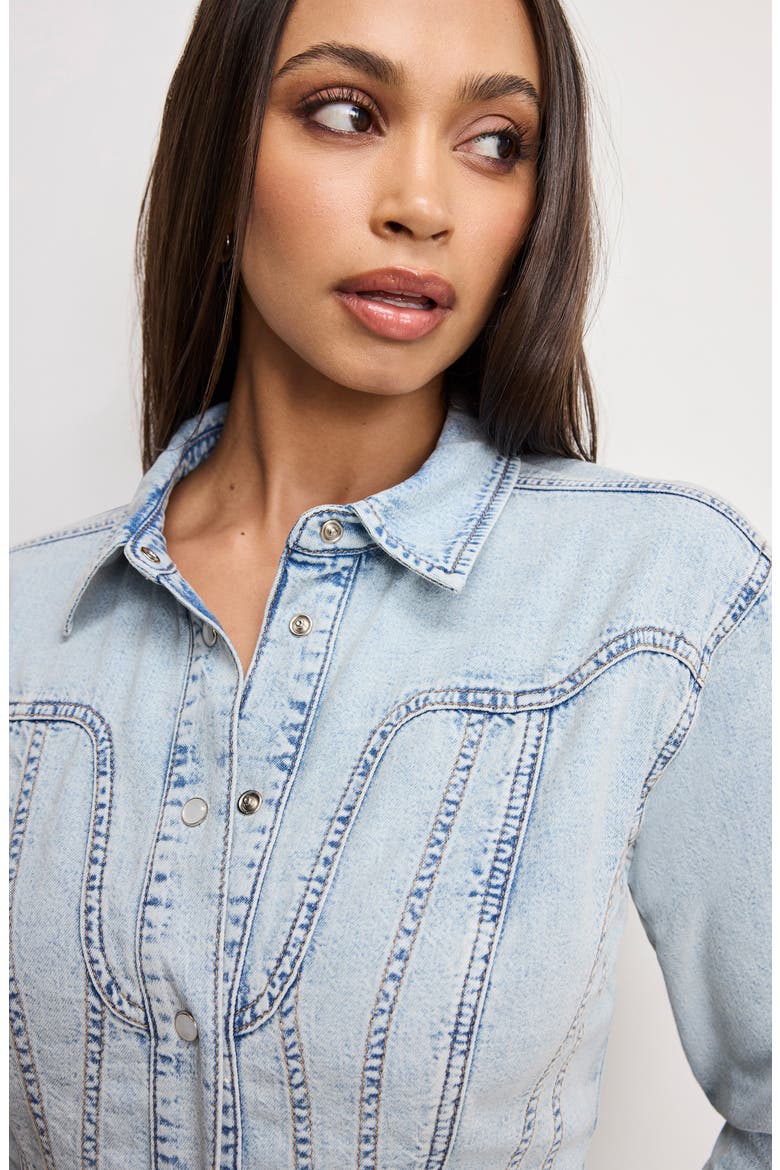 Dolly Denim Corset Shirt, Alternate, color, INDIGO1021
