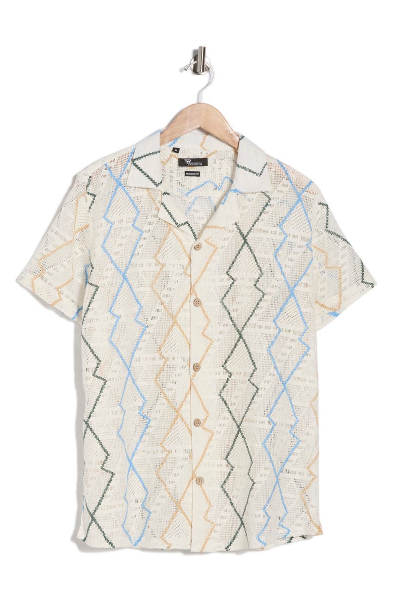 T.R. PREMIUM Modern Fit Textured Camp Shirt, Main, color, Cream