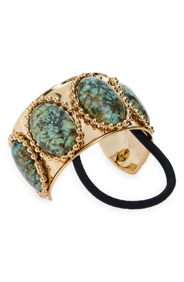 LELET NY Tera Turquoise Ballchain Wide Cuff Ponytail Holder, Main, color,