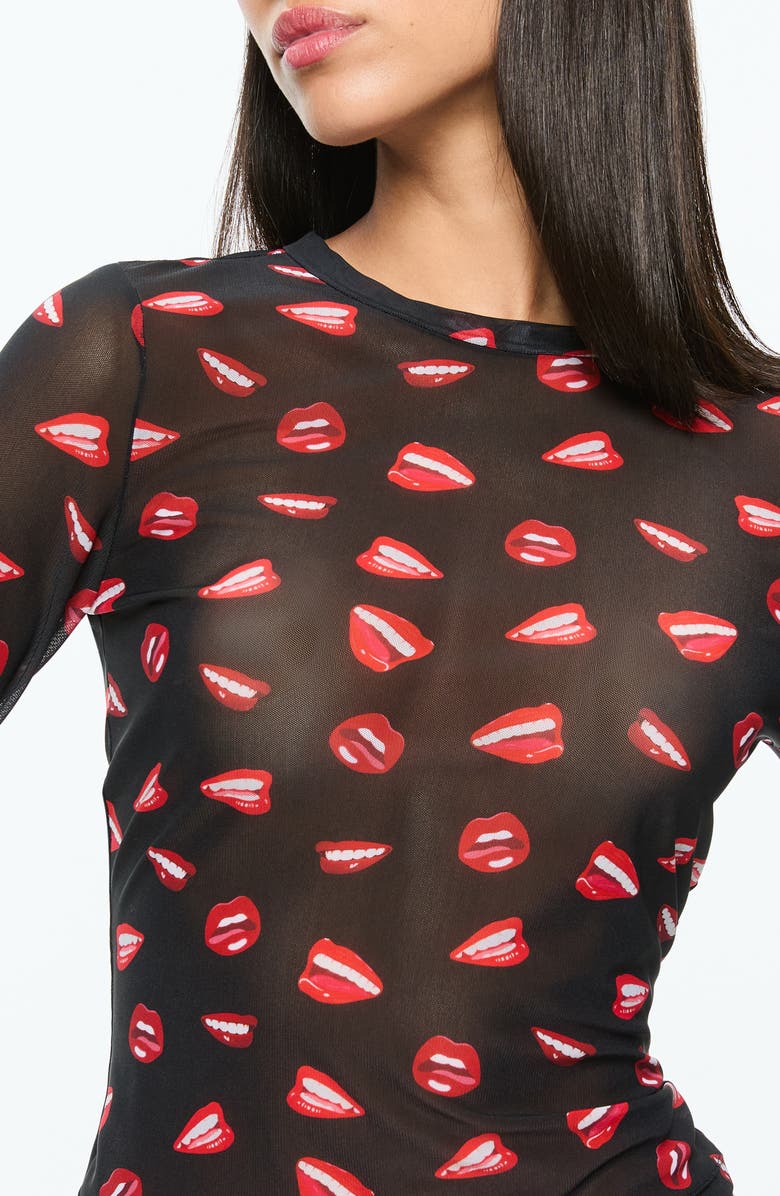 Alice + Olivia Delaina Mouth Print Mesh Top, Alternate, color, 