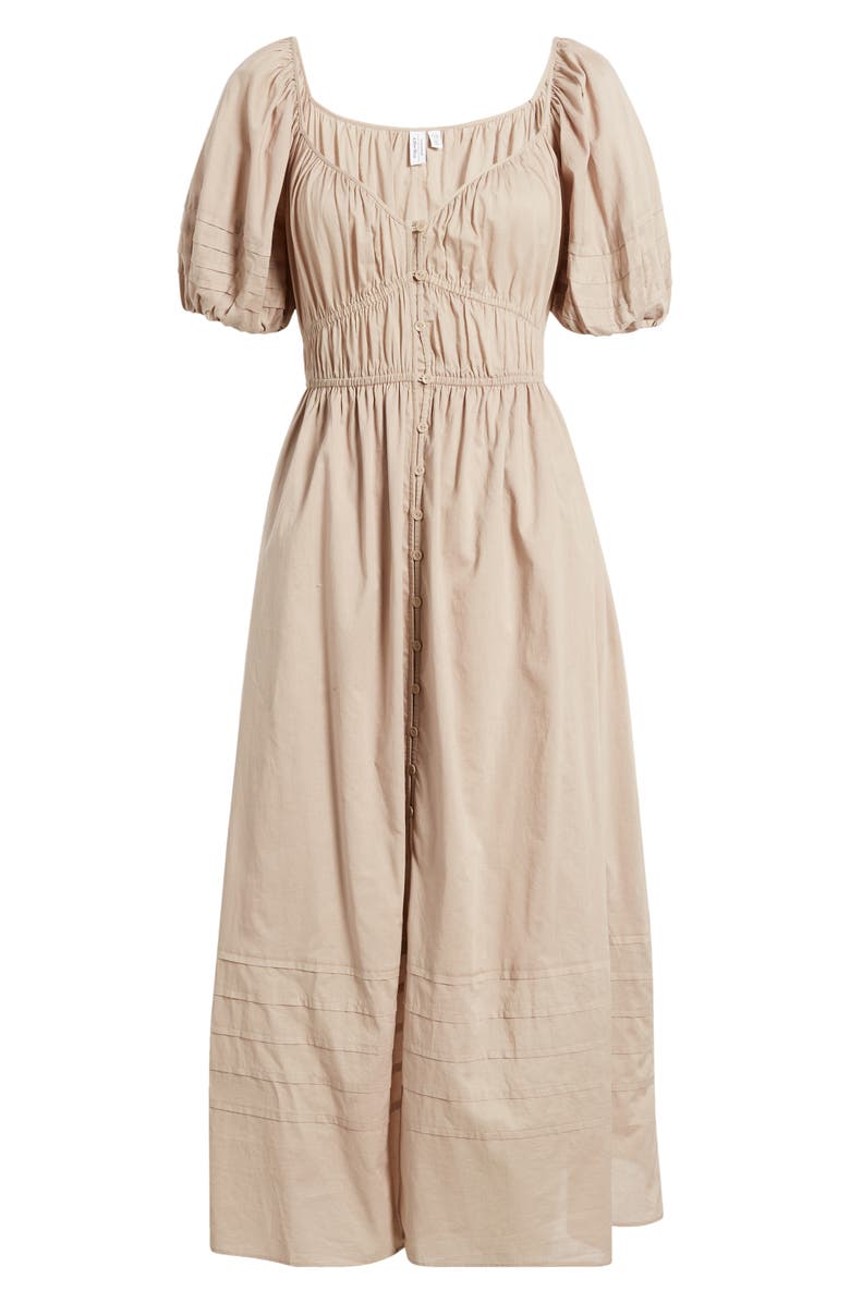 & Other Stories Pleat Detail Cotton Dress, Alternate, color, Mole Medium Dusty