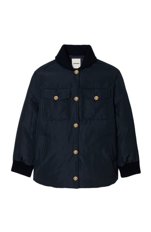 Sandro Puffer Jacket With Teddy Collar In Blue