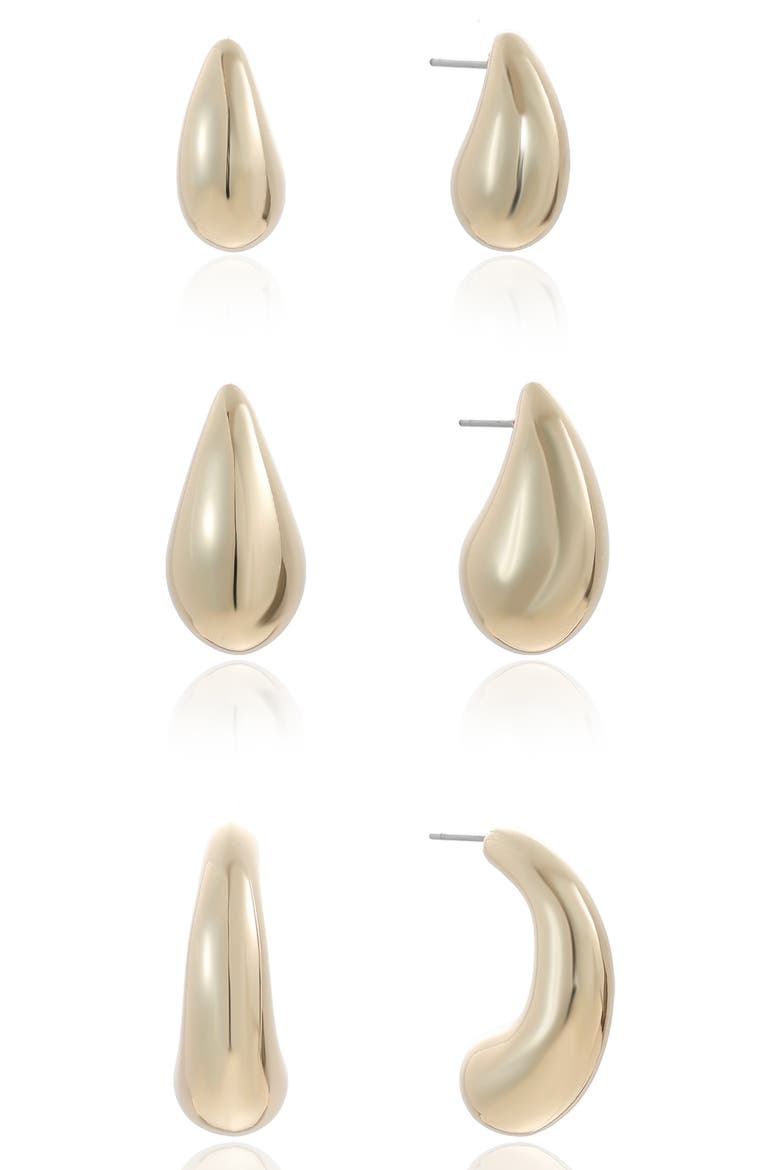Set of 3 Domed Hoop Earrings, Main, color, GOLD