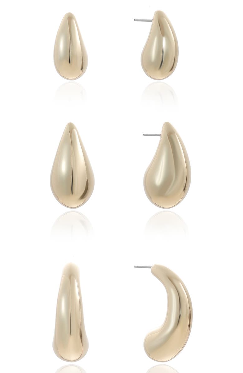 Ettika Set of 3 Domed Hoop Earrings, Main, color, Gold