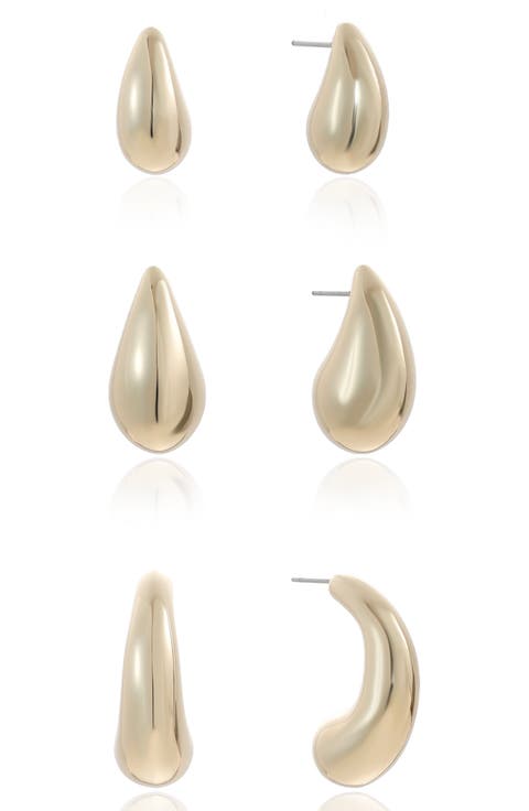 Set of 3 Domed Hoop Earrings