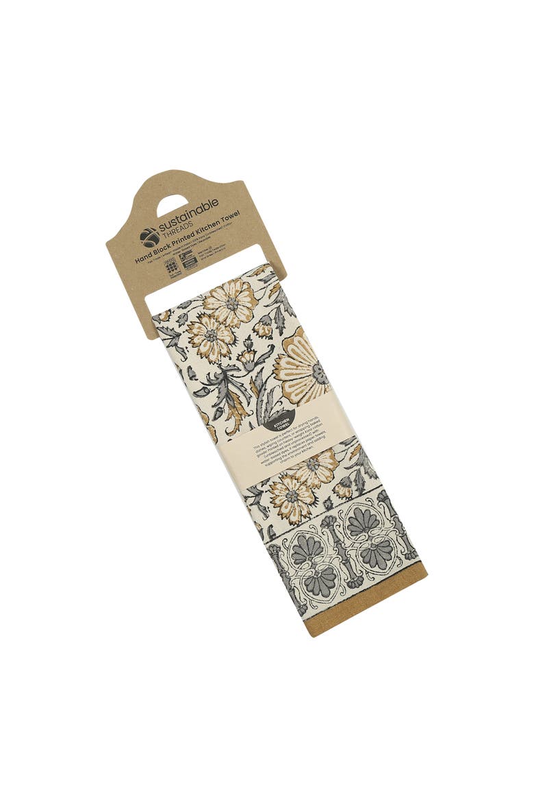 Bloom River - Hand Block Printed Kitchen Towels - Set of 2, Alternate, color, Sand