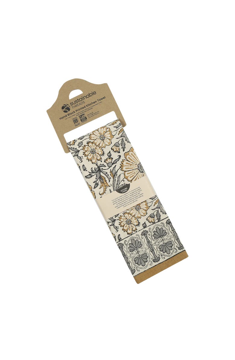 Sustainable Threads Bloom River - Hand Block Printed Kitchen Towels - Set of 2, Alternate, color, Sand