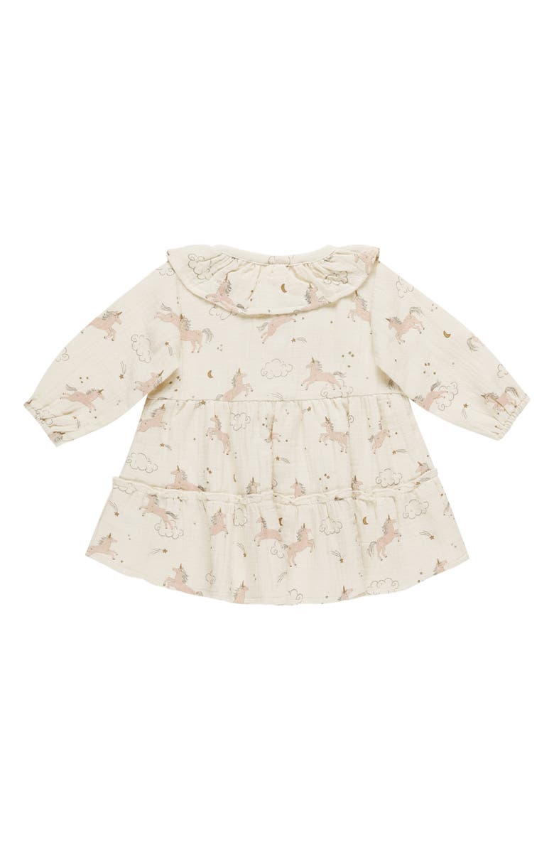 QUINCY MAE Ruffle Long Sleeve Organic Cotton Dress, Alternate, color, Natural