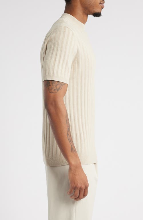 Open Edit Ribbed Short Sleeve Mock Neck Sweater In Beige Birch