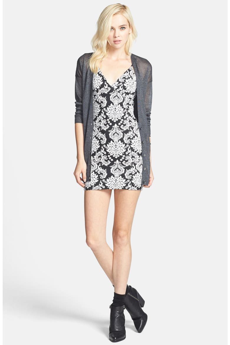 Sheer V-Neck Cardigan, Alternate, color, CHARCOAL