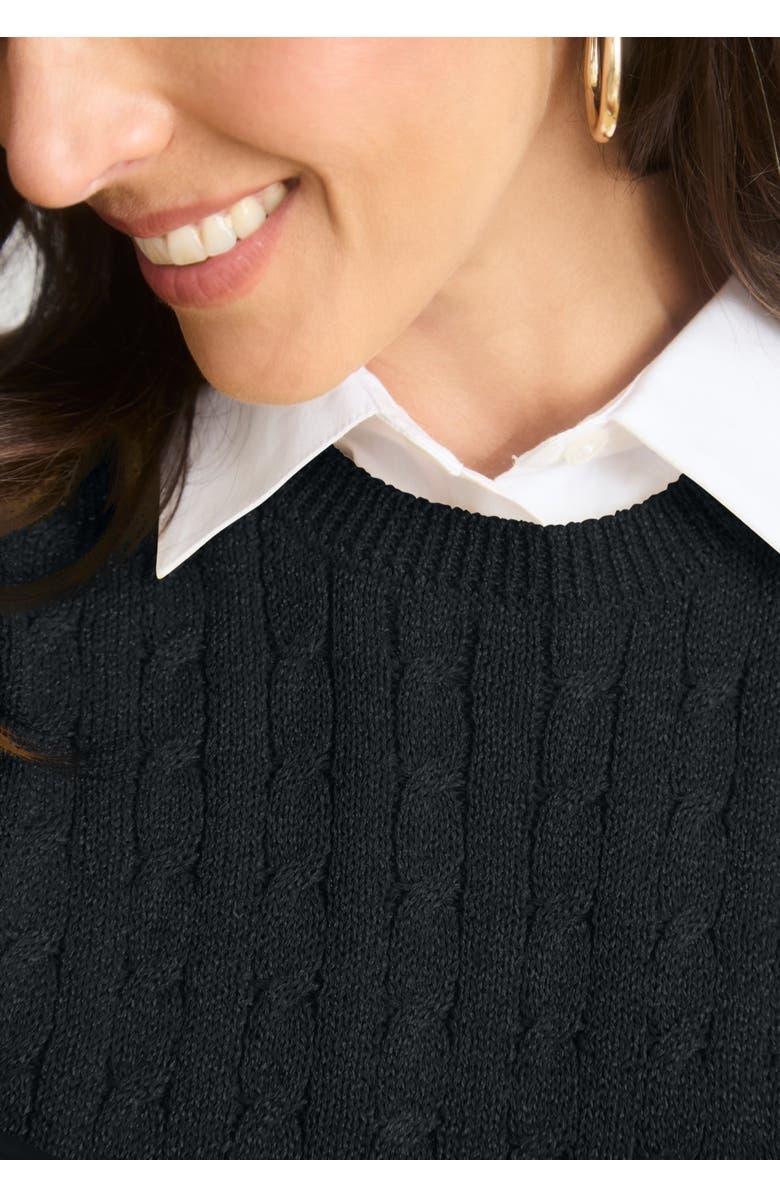 Jessica London Cable Crewneck Sweater, Alternate, color, Black