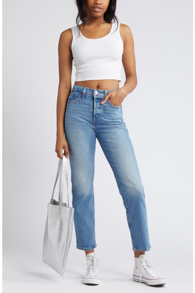 Wedgie High Waist Straight Leg Jeans, Main, color, CALLING ALL BLUES