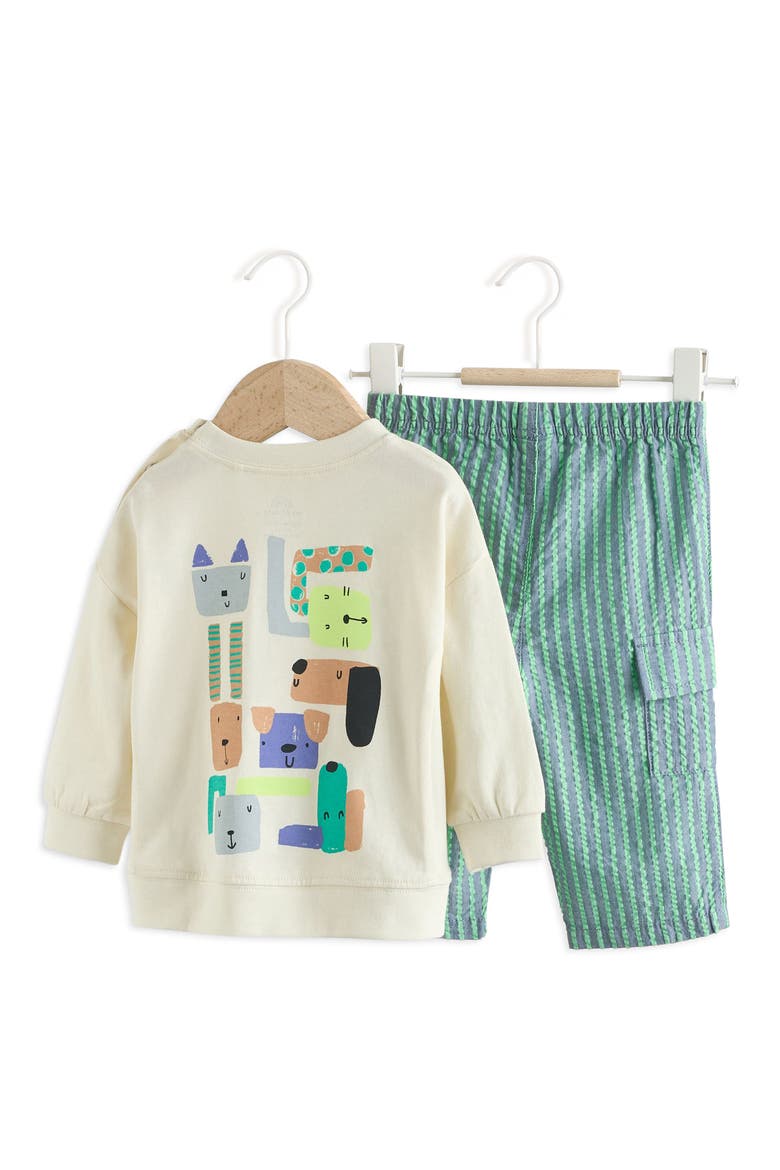 Pet Graphic Sweater & Stripe Pants Set, Alternate, color, GREEN
