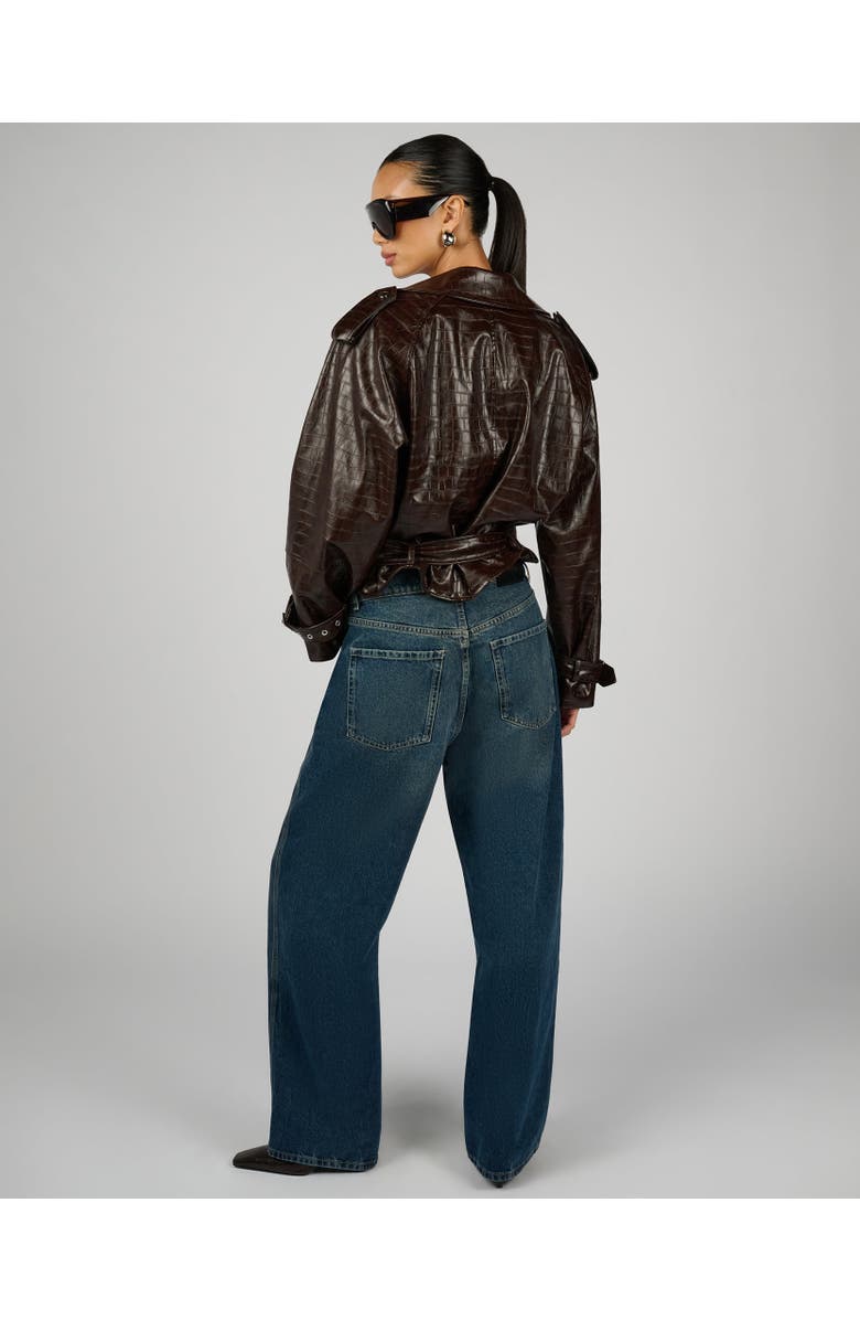 WeWoreWhat Cropped Moto Jacket, Alternate, color, Dark Brown