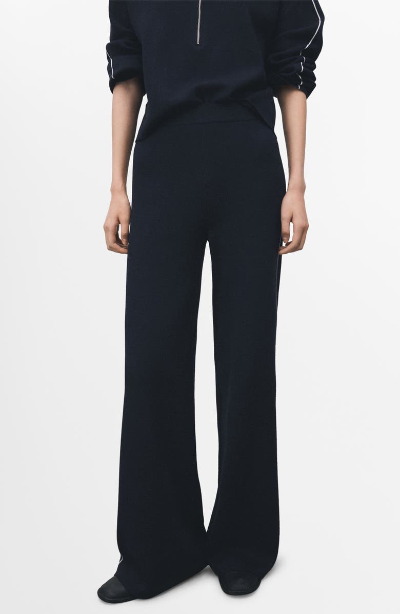 MANGO Contrast Stripe Straight Leg Pants, Main, color, Navy