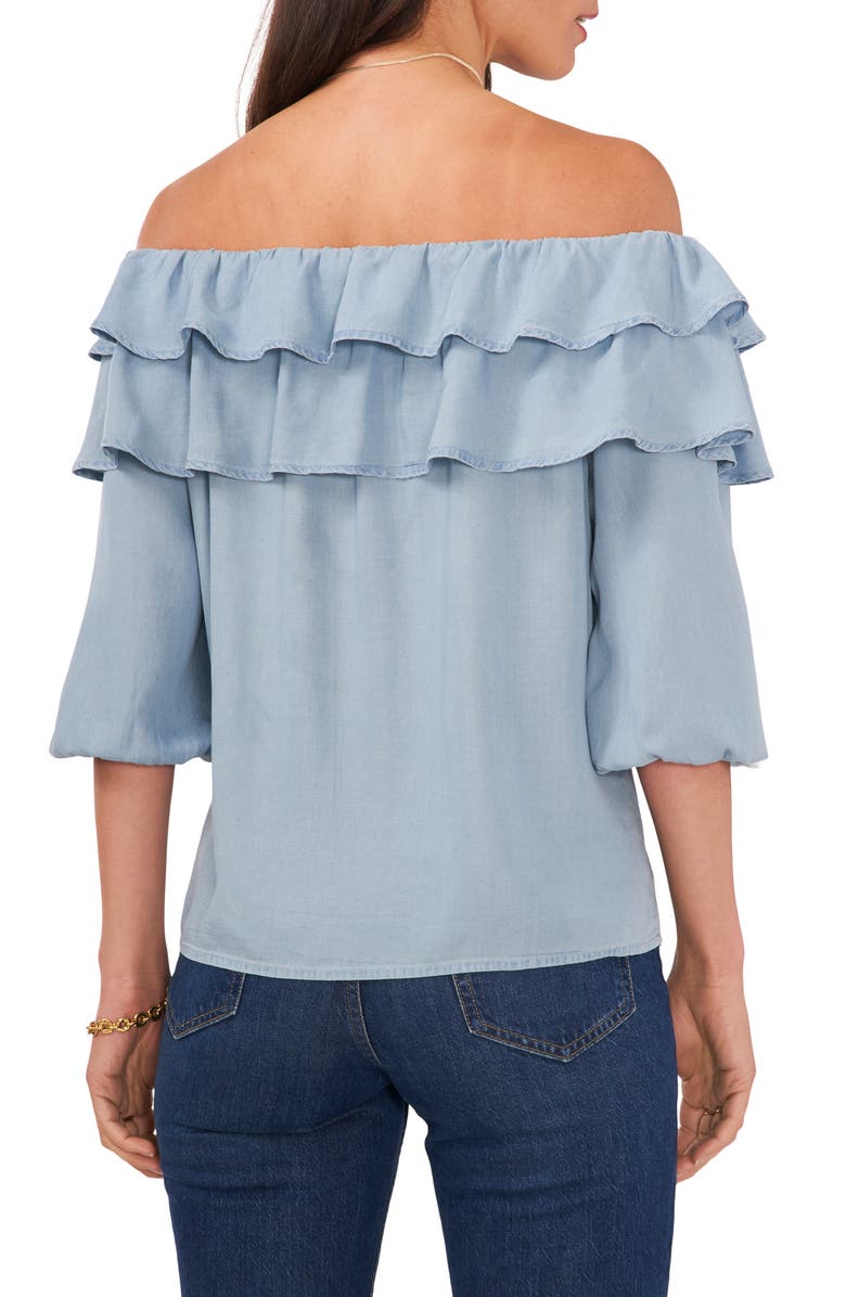 Chaus Ruffle Off the Shoulder Top, Alternate, color, Arctic Surf
