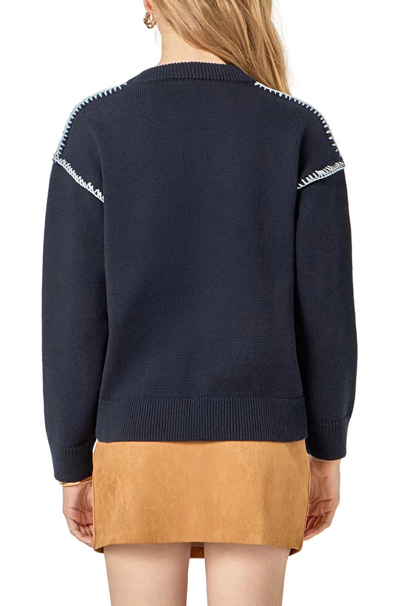 English Factory New York Embroidered Cotton Sweater, Alternate, color, Navy/ Light Blue